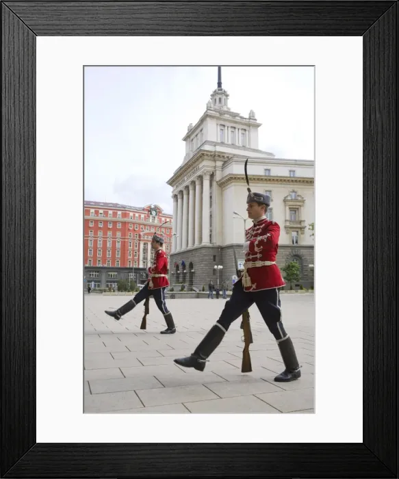 Framed Print : Changing of the Guard at Presidents Building with the Party House in the background Framed Print : Changing of the Guard at Presidents Building with the Party House in the background