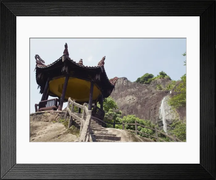Framed Print : Pavilion and waterfall at Tianyou Feng Heavenly Tour Peak in Mount Wuyi National Park Framed Print : Pavilion and waterfall at Tianyou Feng Heavenly Tour Peak in Mount Wuyi National Park
