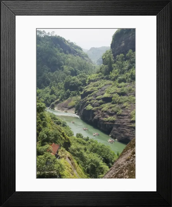 Framed Print : Bamboo river rafting at Tianyou Feng Heavenly Tour Peak in Mount Wuyi National Park
