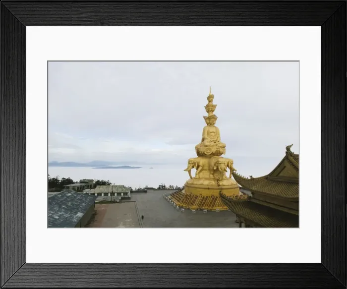 Framed Print : Sea of clouds surrounds the Jinding temple on the top of Golden Summit on Mount Emei Shan Framed Print : Sea of clouds surrounds the Jinding temple on the top of Golden Summit on Mount Emei Shan