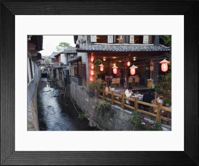 Framed Print : Traditional architecture of riverside restaurant in Lijiang Old Town, Lijiang Framed Print : Traditional architecture of riverside restaurant in Lijiang Old Town, Lijiang