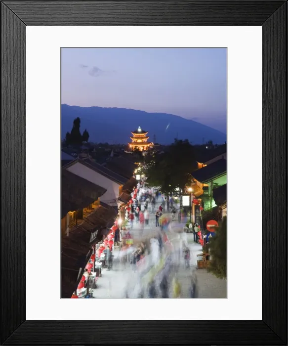 Framed Print : Night view of main street and watch tower, Dali Old Town, Dali, Yunnan Province Framed Print : Night view of main street and watch tower, Dali Old Town, Dali, Yunnan Province