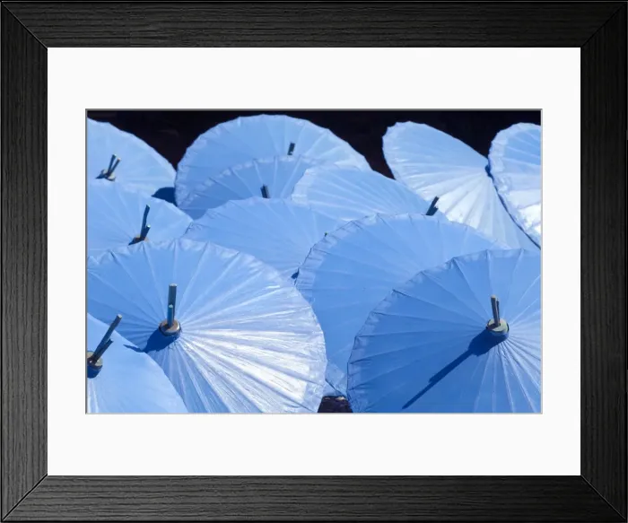 Framed Print : Blue umbrellas drying in the sun, Borsang, Chiang Mai, Thailand, Southeast Asia, Asia Framed Print : Blue umbrellas drying in the sun, Borsang, Chiang Mai, Thailand, Southeast Asia, Asia