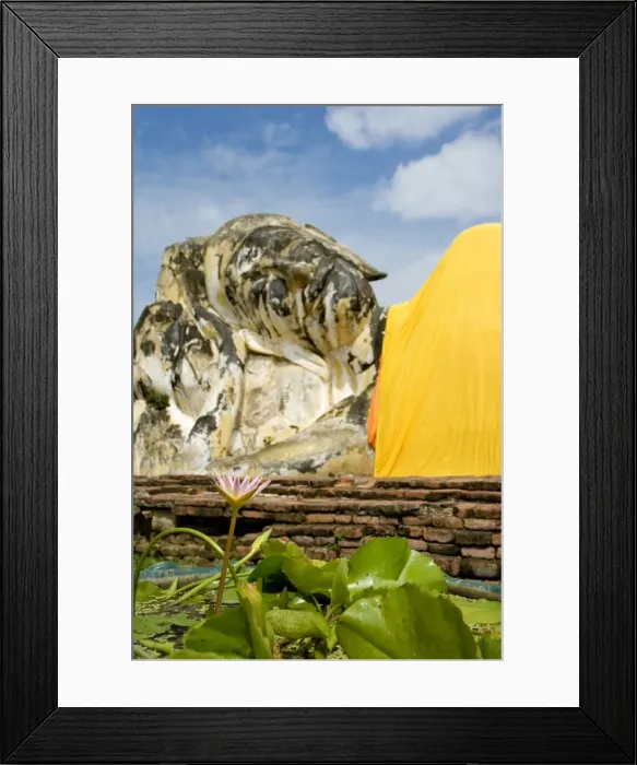 Framed Print : Water lily and Reclining Buddha, Ayuthaya, Thailand, Southeast Asia, Asia Framed Print : Water lily and Reclining Buddha, Ayuthaya, Thailand, Southeast Asia, Asia