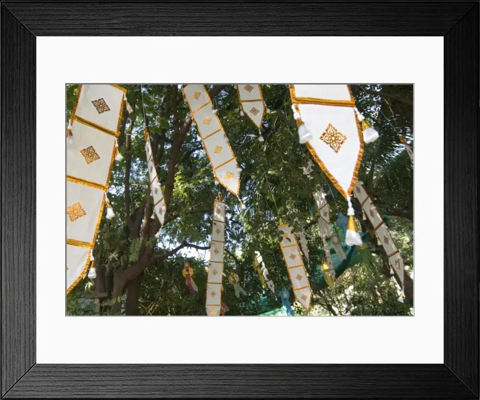 Framed Print : Buddhist flags in temple trees, Chiang Mai, Thailand, Southeast Asia, Asia Framed Print : Buddhist flags in temple trees, Chiang Mai, Thailand, Southeast Asia, Asia