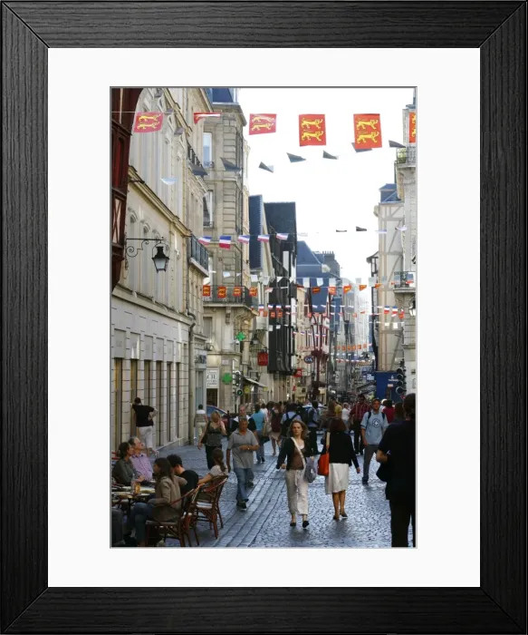 Framed Print : People walking along the Rue du Gros Horloge, the main street of old Rouen Framed Print : People walking along the Rue du Gros Horloge, the main street of old Rouen