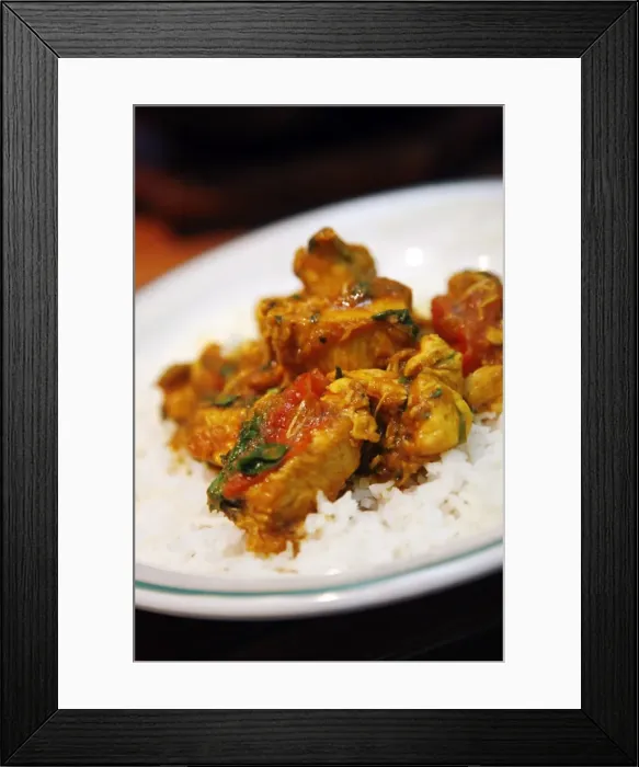 Framed Print : Chicken curry Balti dish at Al Frash restaurant in the Balti Triangle. Birmingham Framed Print : Chicken curry Balti dish at Al Frash restaurant in the Balti Triangle. Birmingham