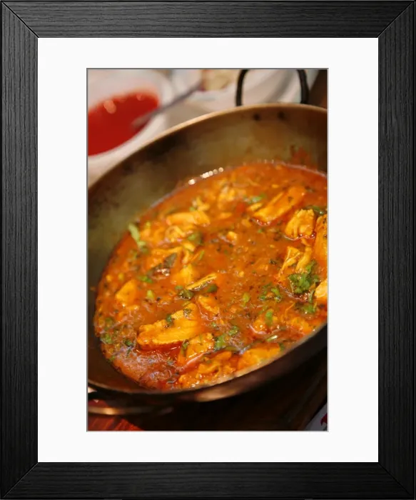 Framed Print : Chicken curry Balti dish at Al Frash restaurant in the Balti Triangle. Birmingham Framed Print : Chicken curry Balti dish at Al Frash restaurant in the Balti Triangle. Birmingham