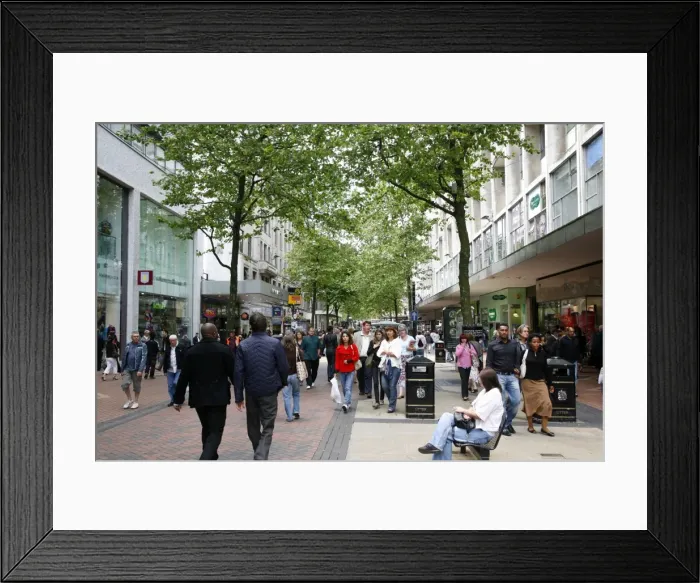 Framed Print : People walking down New Street, a pedestrian street with many shops. Birmingham Framed Print : People walking down New Street, a pedestrian street with many shops. Birmingham