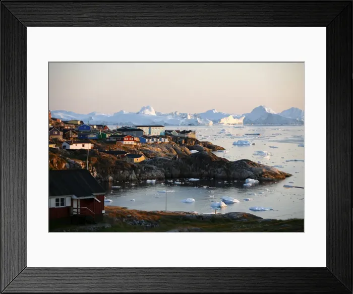 Framed Print : A view over houses and the Ilulissat Kangerlua Glacier also known as Sermeq Kujalleq Framed Print : A view over houses and the Ilulissat Kangerlua Glacier also known as Sermeq Kujalleq