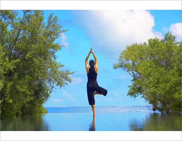 Yoga meditation, Full Moon Island, Male Atoll, Maldives, Indian Ocean, Asia