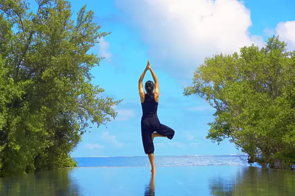 Yoga meditation, Full Moon Island, Male Atoll, Maldives, Indian Ocean, Asia