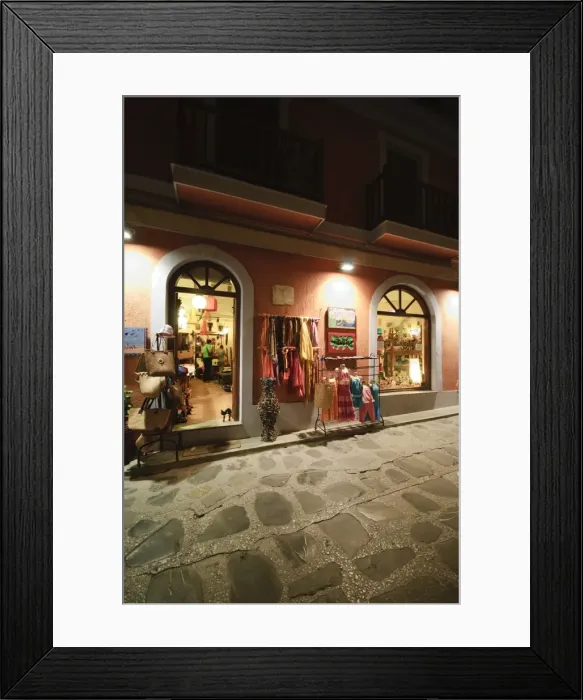 Framed Print : Shops in Skopelos Town at night, Skopelos, Sporades Islands, Greek Islands