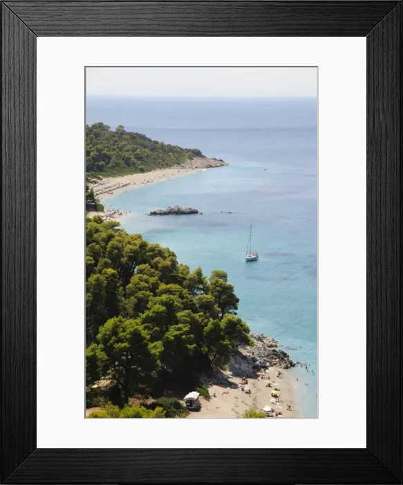 Framed Print : Kastani Beach foreground, and Milia Beach beyond, Skopelos, Sporades Islands Framed Print : Kastani Beach foreground, and Milia Beach beyond, Skopelos, Sporades Islands