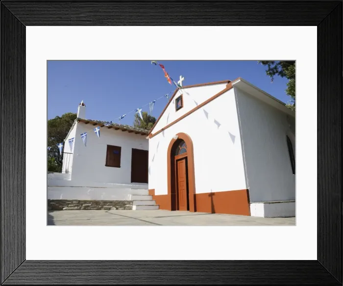 Framed Print : Church of Agios Ioannis, used in the film Mamma Mia for the wedding scene