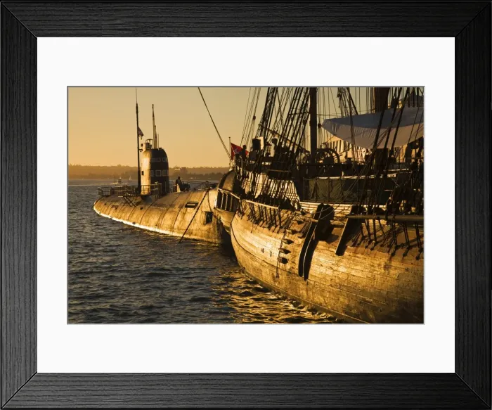 Framed Print : HMS Surprise and Submarine at the Maritime Museum, San Diego, California Framed Print : HMS Surprise and Submarine at the Maritime Museum, San Diego, California