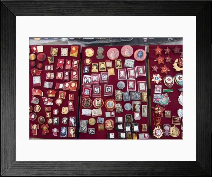 Framed Print : Souvenir badges of the Soviet Republic communist era, Moscow, Russia, Europe Framed Print : Souvenir badges of the Soviet Republic communist era, Moscow, Russia, Europe