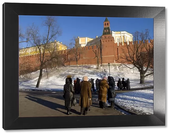 View from Alexander Gardens looking towards Kremlin Wall and Borovitskaya Tower