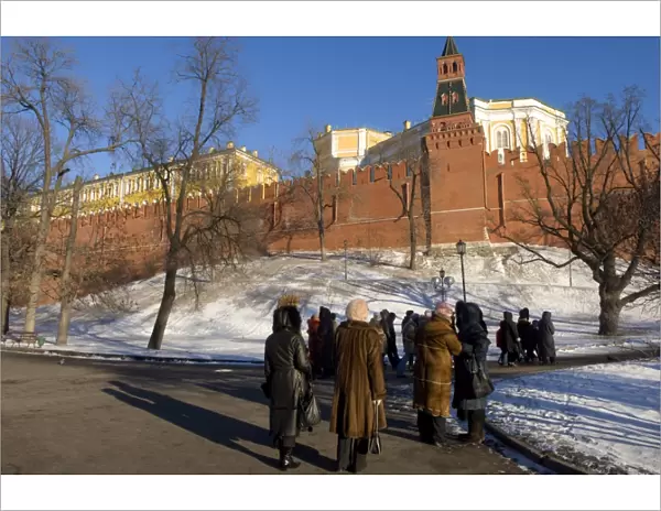 View from Alexander Gardens looking towards Kremlin Wall and Borovitskaya Tower
