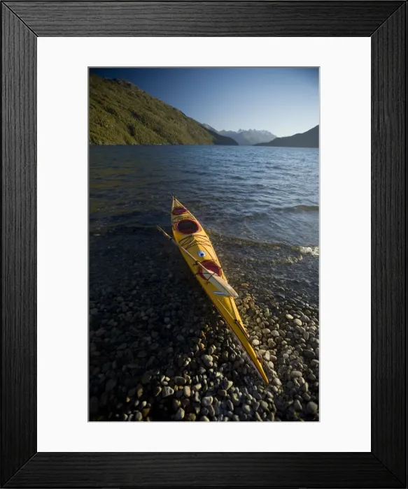Framed Print : Kyak on the shore of Lago Puelo, Puelo National Park, El Bolson, Rio Negro Framed Print : Kyak on the shore of Lago Puelo, Puelo National Park, El Bolson, Rio Negro