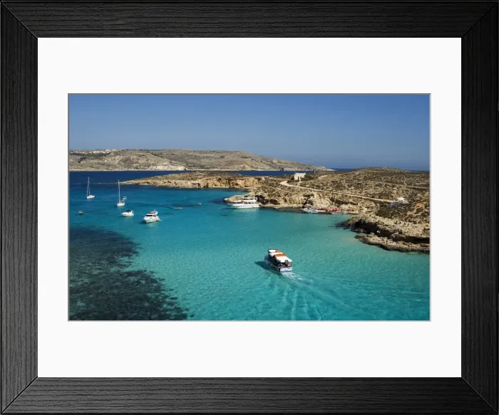 Framed Print : Aerial view of the Blue Lagoon, Comino Island, Malta, Mediterranean, Europe Framed Print : Aerial view of the Blue Lagoon, Comino Island, Malta, Mediterranean, Europe