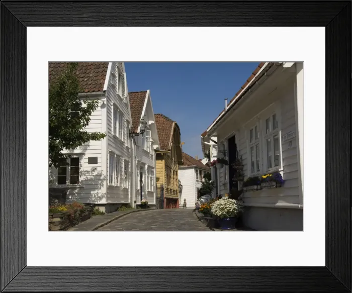 Framed Print : A street of wooden houses in the old town adjacent to the harbour, Stavanger Framed Print : A street of wooden houses in the old town adjacent to the harbour, Stavanger