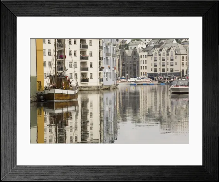 Framed Print : The old harbour, fishing trawler and motor craft, Alesund, Norway, Scandinavia, Europe