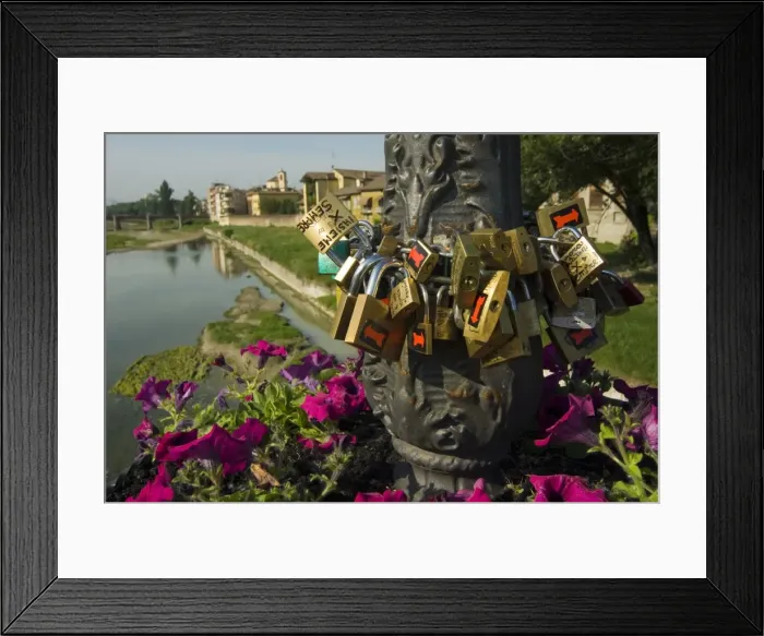 Framed Print : Padlocks of Lovers, Parma Creek from Giuseppe Verdi Bridge, Parma, Emilia Romagna