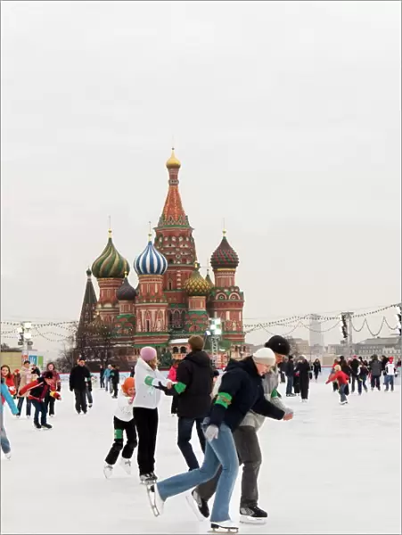 Ice skating in Red Square, UNESCO World Heritage Site, Moscow, Russia, Europe