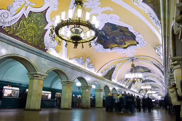 Interior of Komsomolskaya Metro Station, Moscow, Russia, Europe