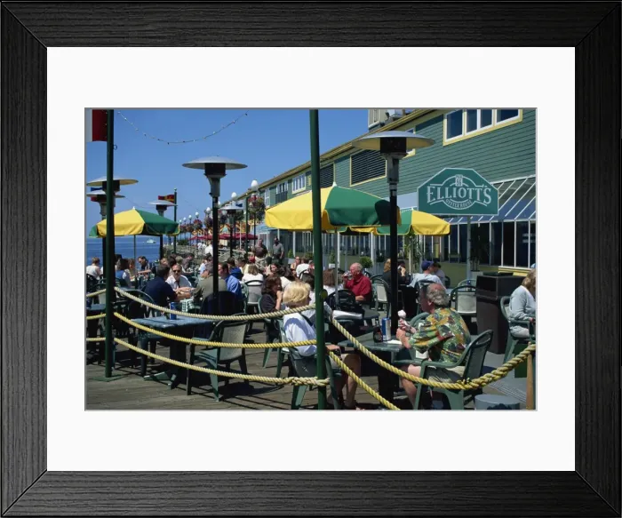 Framed Print : Waterfront cafe, Seattle, Washington state, Uninted States of America, North America Framed Print : Waterfront cafe, Seattle, Washington state, Uninted States of America, North America