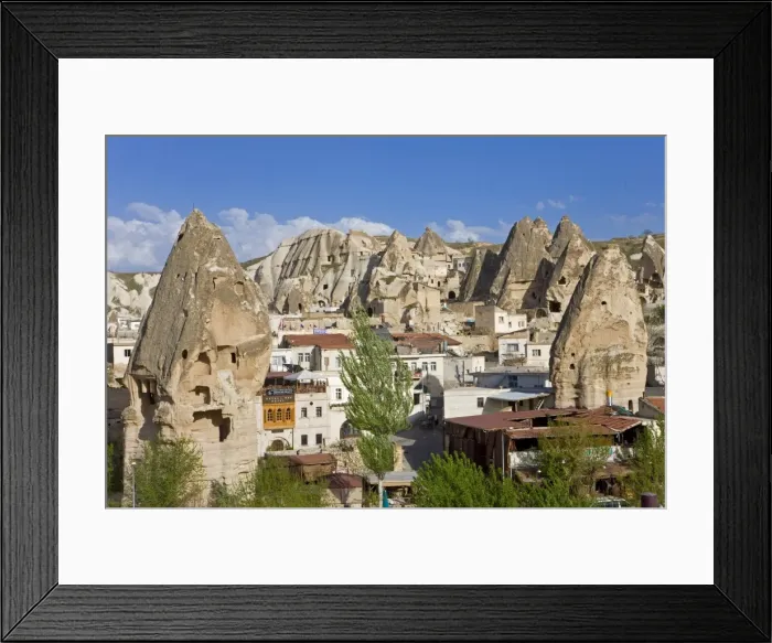 Framed Print : Elevated view over the town of Goreme and Tufa rock formations in Cappadocia Framed Print : Elevated view over the town of Goreme and Tufa rock formations in Cappadocia