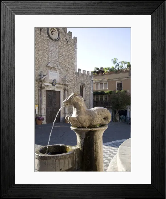 Framed Print : Horse fountain and the Cathedral of St. Nicola, Cathedral Square, Taormina
