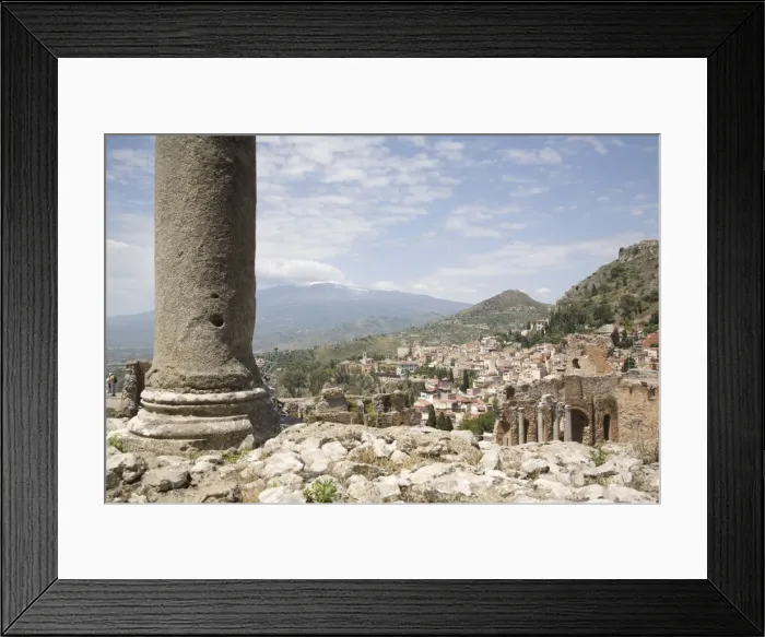 Framed Print : Mount Etna viewed from the Greek and Roman theatre, Taormina, Sicily, Italy, Europe Framed Print : Mount Etna viewed from the Greek and Roman theatre, Taormina, Sicily, Italy, Europe