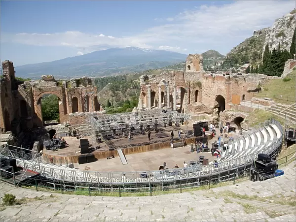 The Greek and Roman theatre, Taormina, Sicily, Italy, Europe