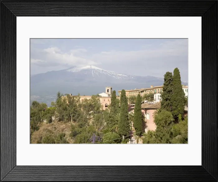 Framed Print : View of Mount Etna from Taormina, Sicily, Italy, Europe