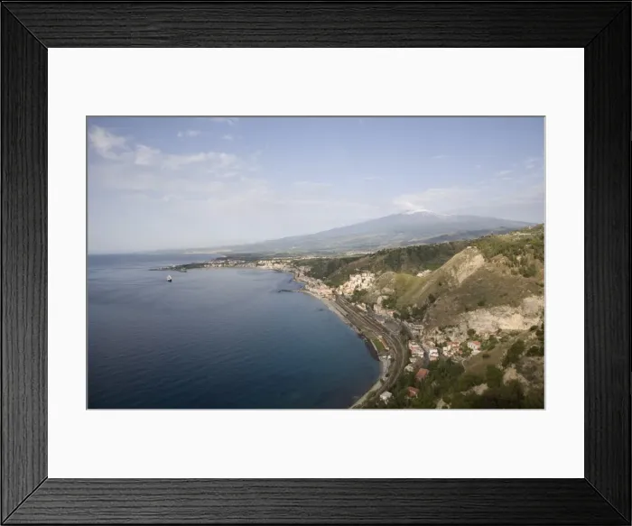 Framed Print : The Naxos bay and Mount Etna seen from Taormina, Sicily, Italy, Mediterranean, Europe Framed Print : The Naxos bay and Mount Etna seen from Taormina, Sicily, Italy, Mediterranean, Europe