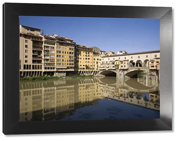 Reflections in the Arno River of the Ponte Vecchio, Florence, Tuscany, Italy, Europe