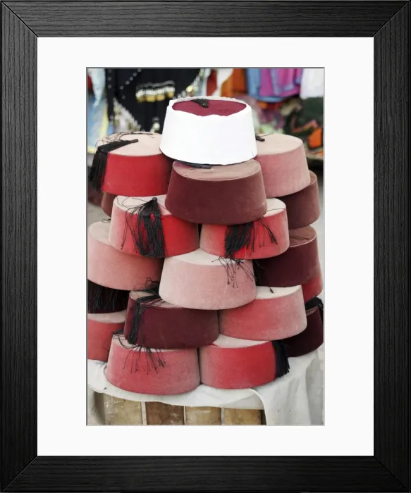 Framed Print : Felt hats and clothes for sale in the souk, Marrakesh, Morocco, North Africa, Africa Framed Print : Felt hats and clothes for sale in the souk, Marrakesh, Morocco, North Africa, Africa