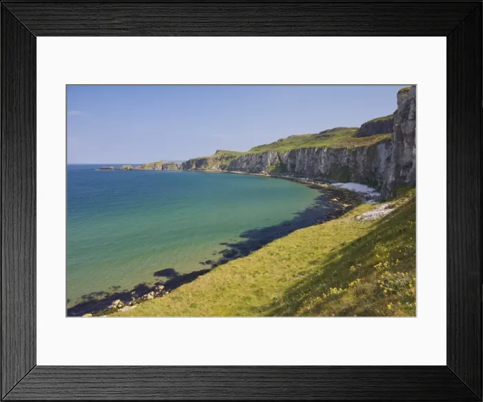 Framed Print : Carrick Island in Larrybane Bay, with a limestone headland, on the North Antrim Causeway Coast Way Framed Print : Carrick Island in Larrybane Bay, with a limestone headland, on the North Antrim Causeway Coast Way