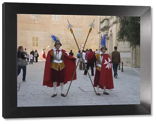 Guards in Medieval costume in Mdina the fortress city, Malta, Europe