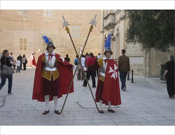 Guards in Medieval costume in Mdina the fortress city, Malta, Europe