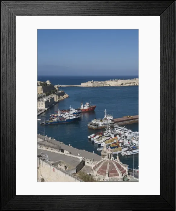 Framed Print : View of the Grand Harbour with fishing boats taken from Barracca Gardens Framed Print : View of the Grand Harbour with fishing boats taken from Barracca Gardens