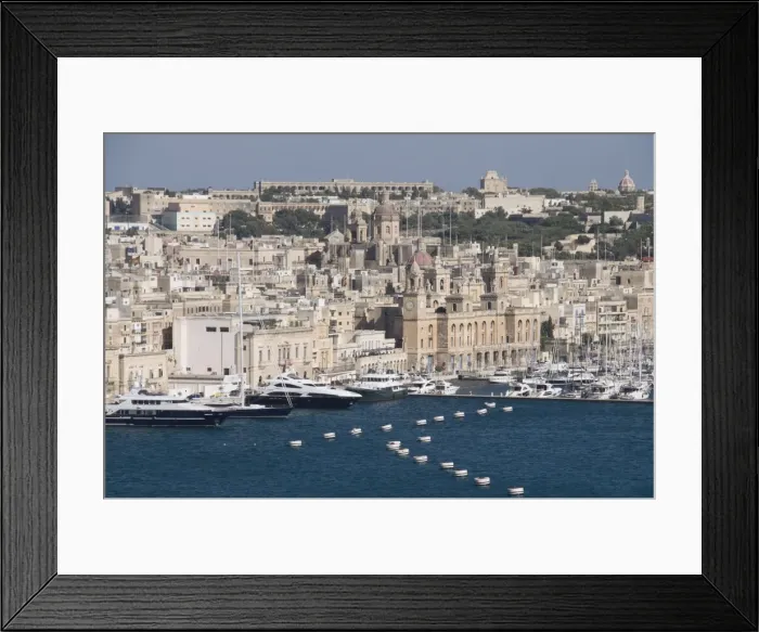 Framed Print : View of the Grand Harbour and city of Vittoriosa taken from Barracca Gardens Framed Print : View of the Grand Harbour and city of Vittoriosa taken from Barracca Gardens