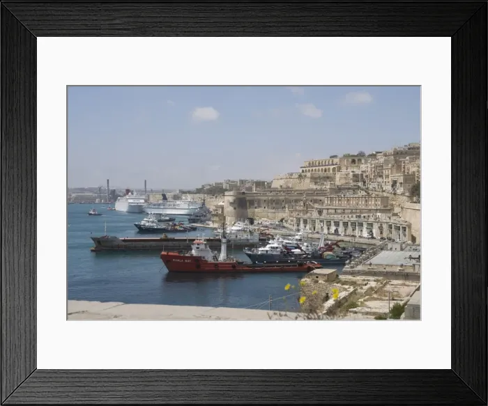 Framed Print : Fishing boats with Barracca Gardens in distance, Valletta, Malta, Mediterranean, Europe Framed Print : Fishing boats with Barracca Gardens in distance, Valletta, Malta, Mediterranean, Europe