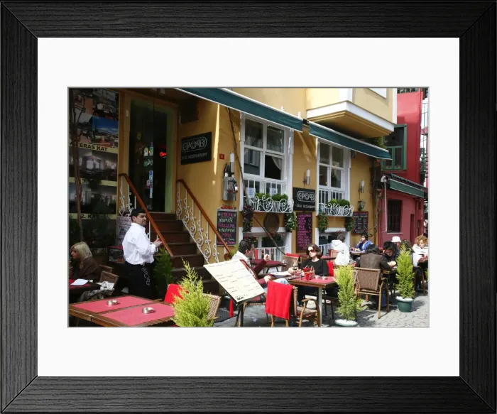 Framed Print : People sitting at an outdoor cafe in the Ortakoy Quarter, Istanbul, Turkey, Europe Framed Print : People sitting at an outdoor cafe in the Ortakoy Quarter, Istanbul, Turkey, Europe