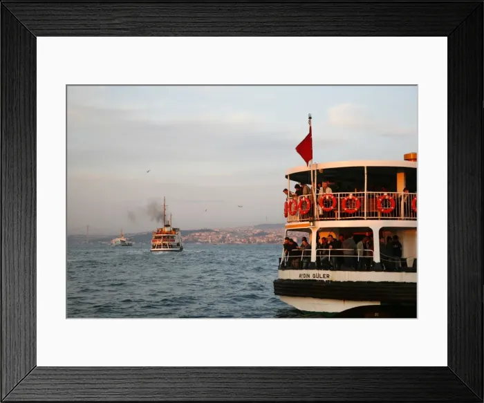 Framed Print : People on the boat crossing the Bosphorus, Istanbul, Turkey, Europe Framed Print : People on the boat crossing the Bosphorus, Istanbul, Turkey, Europe