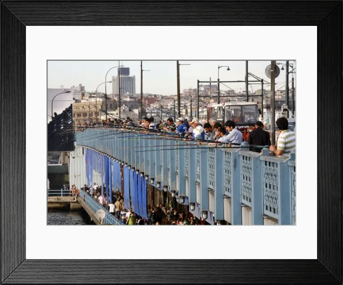 Framed Print : Fishermen standing on the Galata bridge, Istanbul, Turkey, Europe Framed Print : Fishermen standing on the Galata bridge, Istanbul, Turkey, Europe