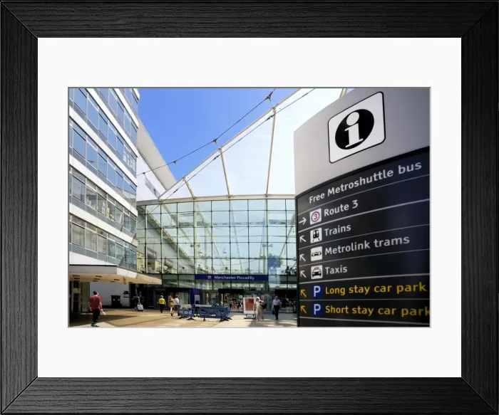 Framed Print : Information panel at Piccadilly Railway Station, Manchester, England, United Kingdom
