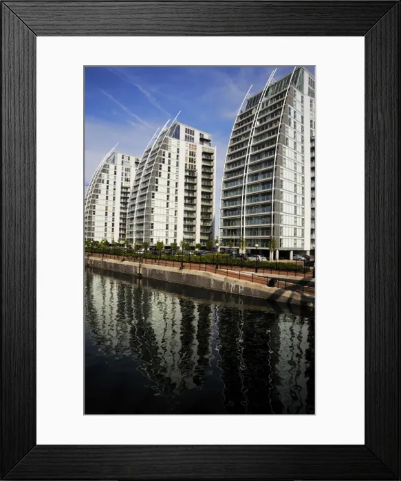 Framed Print : Modern apartment buildings, Huron Basin, Salford Quays, Greater Manchester Framed Print : Modern apartment buildings, Huron Basin, Salford Quays, Greater Manchester